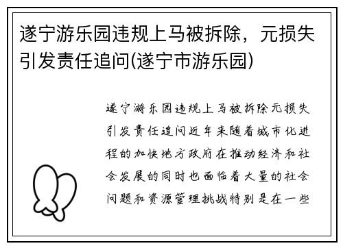 遂宁游乐园违规上马被拆除，元损失引发责任追问(遂宁市游乐园)