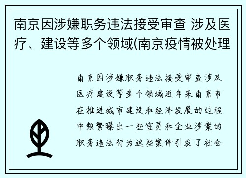 南京因涉嫌职务违法接受审查 涉及医疗、建设等多个领域(南京疫情被处理的干部)