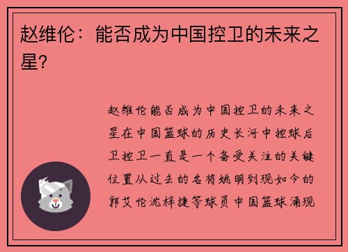 赵维伦：能否成为中国控卫的未来之星？