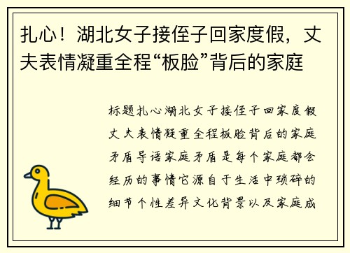 扎心！湖北女子接侄子回家度假，丈夫表情凝重全程“板脸”背后的家庭矛盾