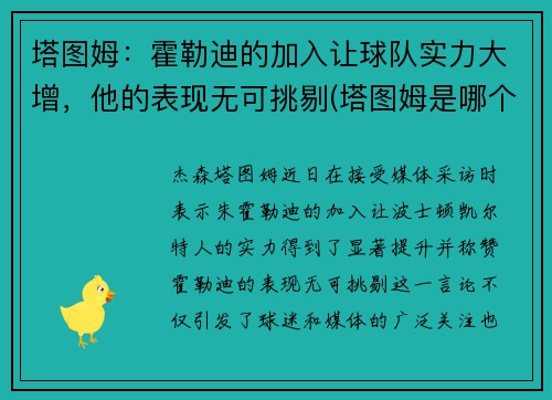 塔图姆：霍勒迪的加入让球队实力大增，他的表现无可挑剔(塔图姆是哪个球队的)