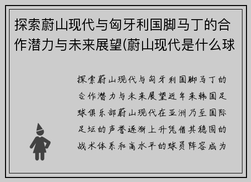 探索蔚山现代与匈牙利国脚马丁的合作潜力与未来展望(蔚山现代是什么球队)